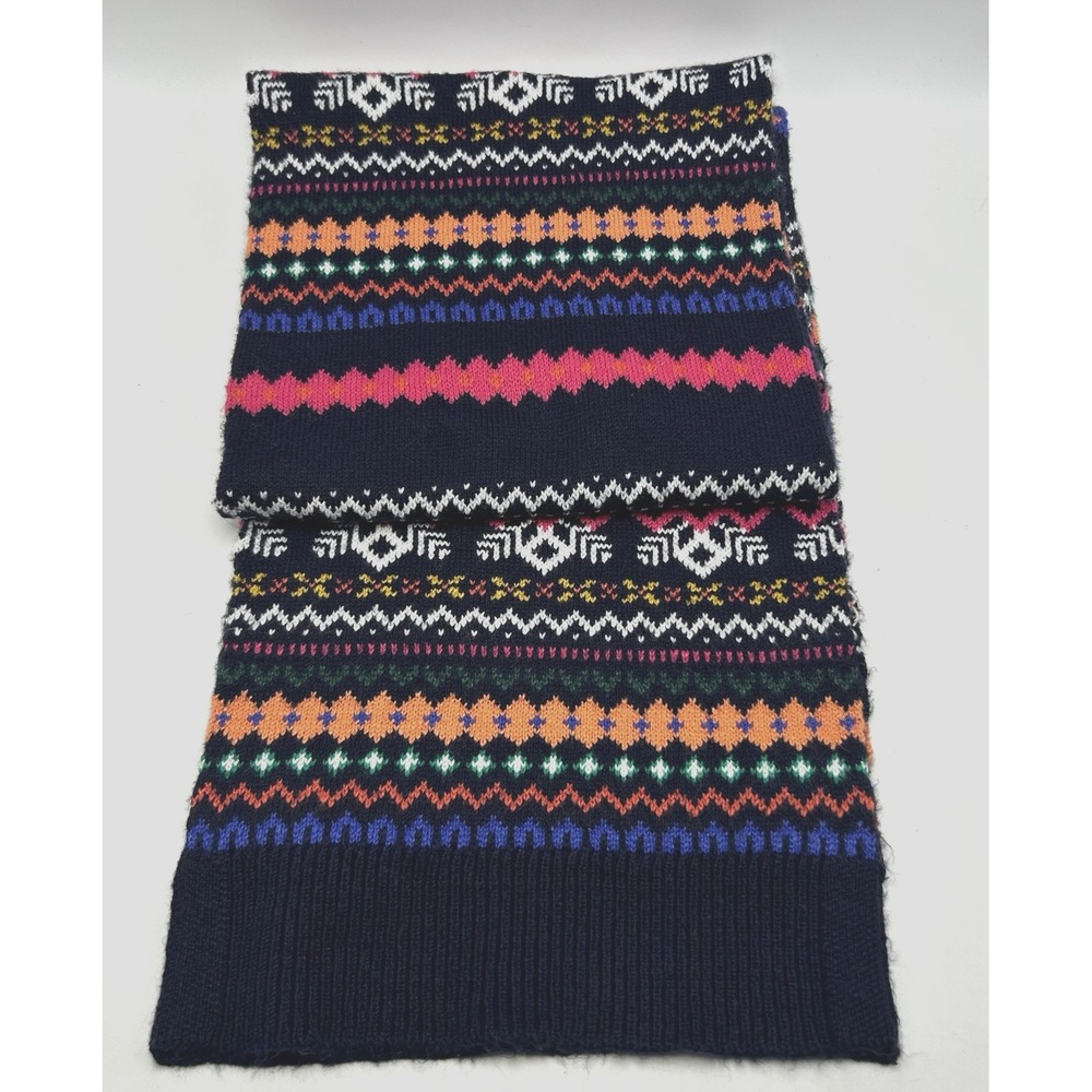 Talbots Fair Isle Scarf New Blue Cotton Blend Winter Cozy Gift Warm Colorful